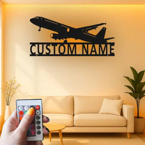 Personalisierte LED-beleuchtete Metall-Wandkunst Flugzeug Geschenk für Piloten Hangar oder Büro Dekor alternative Ansicht