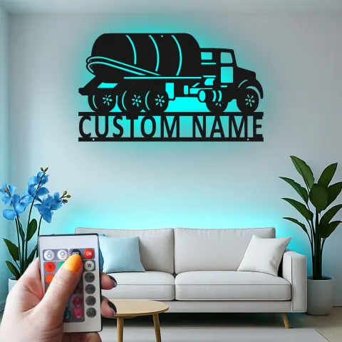 Personalisierte LED-Metall-Wandkunst mit Betonmischer-Lkw – Geschenk für Lkw-Fans, Garagendeko alternative Ansicht