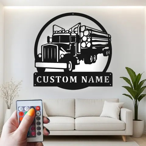 Personalisierte Logging Truck Metallschild | LED Wandkunst | Geschenk für Trucker | Männerhöhlen & Garagen Dekor alternative Ansicht