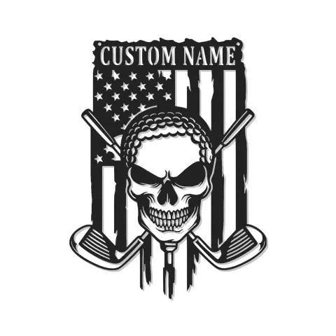 Personalized Golfer Skull Metal Sign | LED Light Wall Art | Custom Name Golf Decor for Man Cave | Gift for Dad