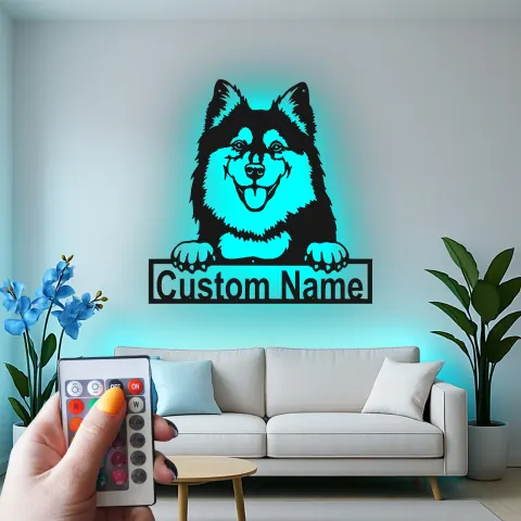 Vue alternative de Décoration murale en métal personnalisée avec éclairage LED pour amoureux des chiens - Lapphund finlandais