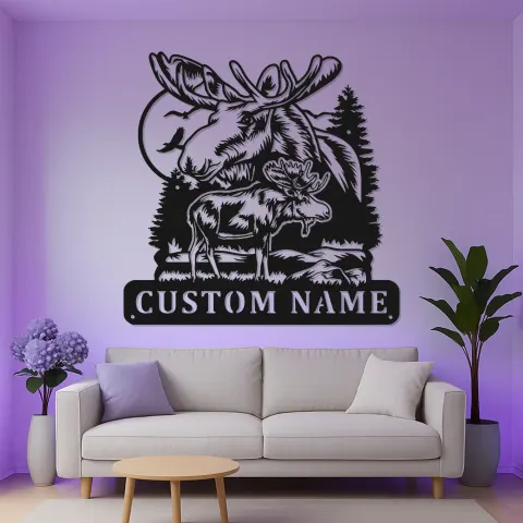 Individuelle Elch-Metall-Wandkunst | LED-Hütten- & Lodge-Schild | Modernes rustikales Geschenk für Jäger & Wildtier-Dekor alternative Ansicht