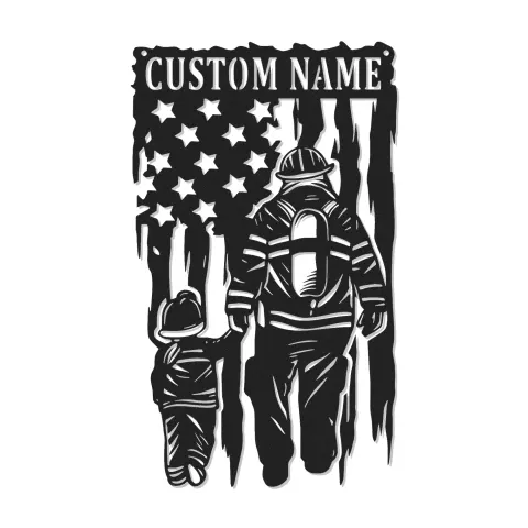 Cartel LED de Bombero Personalizado | Arte Mural de Metal Personalizado | Decoración Patriótica de Bombero para Papá | Regalo de Héroe Americano