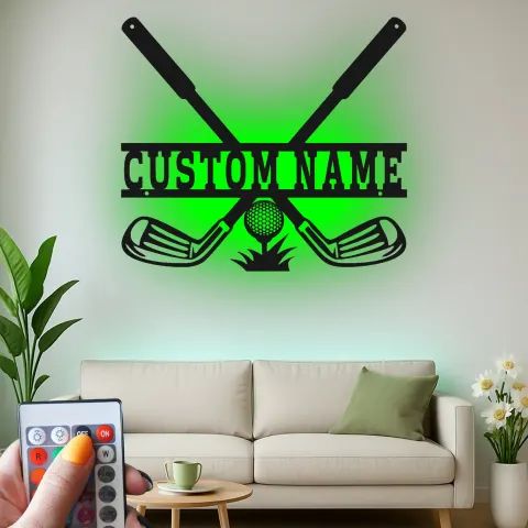 Vista alternativa di Insegna da golf personalizzata con LED | Decorazione murale in metallo su misura per man cave | Targa con nome del golfista | Arredo club di golf