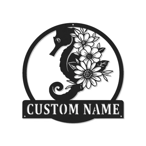 Panneau Personnalisé Hippocampe | Décoration Murale en Métal Rétroéclairée | Décor Côtier pour Maison de Plage | Cadeau pour Amoureux de l'Océan