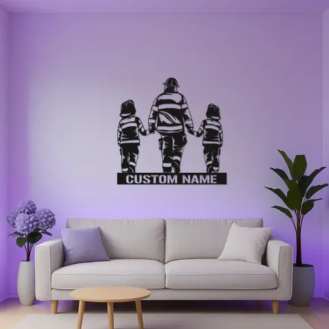 Personalized Firefighter Metal Sign | Custom Fireman LED Wall Art | First Responder Family Gift | Firehouse Home Decor alternate view