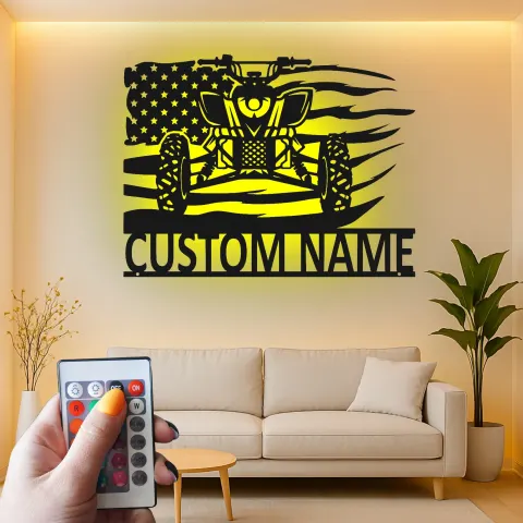 Vista alternativa di Insegna in metallo LED personalizzata per ATV Quad - Regalo per appassionati di outdoor, decorazione per garage o man cave