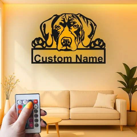 Vista alternativa di Insegna in metallo LED personalizzata per amanti dei cani con Alano - Regalo per la sala da pranzo 3