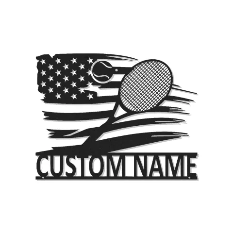 Cartel de nombre de tenis personalizado | Arte mural de metal con bandera americana y LED | Regalo personalizado para jugador de tenis | Decoración deportiva patriótica