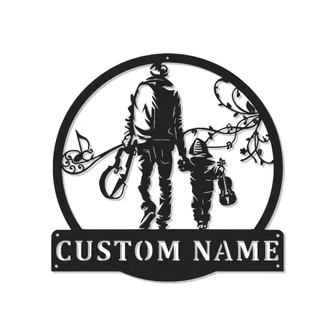 Cartel de metal personalizado para guitarra | Letrero LED para padre e hijo | Decoración de sala de música | Regalo personalizado para papá