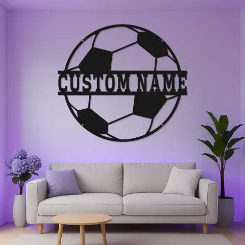 Personalisiertes Fußball-Metallschild | LED-beleuchtete Wandkunst | Individuelle Namensdekoration für Spieler, Trainer oder Mannschaftsraum alternative Ansicht