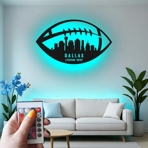 Vista alternativa de Cartel LED personalizado de skyline de fútbol americano | Decoración mural de metal de ciudad a medida | Decoración para sala de juegos y regalo para aficionados al deporte | Luz para rincón masculino