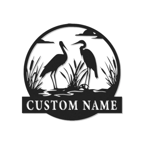 Personalisierte Silberreiher Metall-Wandkunst | LED-beleuchtetes Wildtierschild | Individuelle Dekoration für Ferienhaus und Hütte | Geschenk für Naturliebhaber