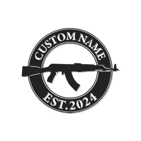 Enseigne métal personnalisée avec pistolet et LED | Décoration murale d’arme à feu personnalisée | Déco pour stand de tir et cave aménagée | Cadeau pour passionné d’armes