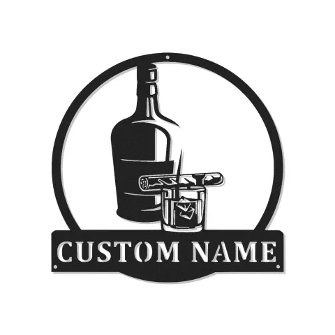 Cartel de metal personalizado con luz LED para whisky y cigarro, regalo de bar personalizado para él, decoración de cueva de hombres