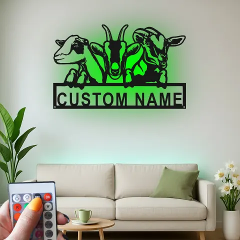 Personalisierte LED-Ziegen-Schild | Metall-Wandkunst für Ranch & Landhaus-Dekor | Geschenk für Ziegenliebhaber alternative Ansicht