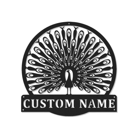 Décoration murale en métal LED personnalisée avec paon | Panneau de nom personnalisé pour le salon | Décor élégant Art Déco d'oiseau & cadeau de mariage