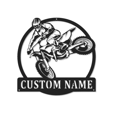 Insegna in Metallo Motocross | Arte da Parete LED Personalizzata per Moto da Cross | Nome Personalizzato per Garage o Camera da Letto di Adolescenti