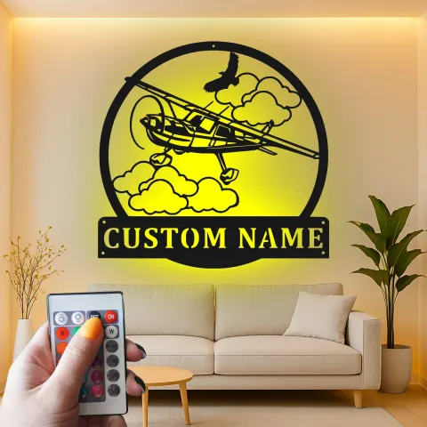 Custom Airplane Led Light Metal Wall Art Personalized Aviation Gift for Pilots Hangar or Office Decor 1 alternate view