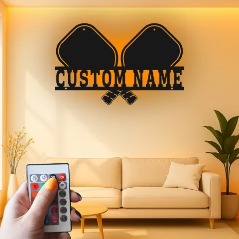 Personalized Pickleball Sign with LED | Custom Metal Name Art | Game Room Decor & Player Gift alternate view