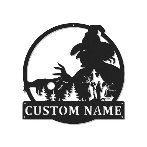 Décoration murale en métal personnalisée Scène de forêt de sorcière avec rétroéclairage Cadeau d'Halloween unique Décor d'intérieur effrayant