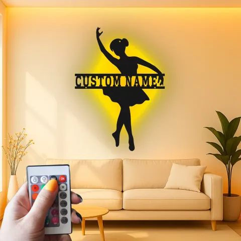 Vue alternative de Décoration murale en métal personnalisée Ballerine avec rétroéclairage LED - Cadeau de danse pour sa décoration de chambre pour les amoureux du ballet