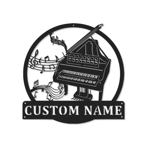 Insegna personalizzata per pianoforte con LED | Insegna in metallo su misura per sala musica | Decorazione con silhouette di pianoforte a coda | Regalo per pianista