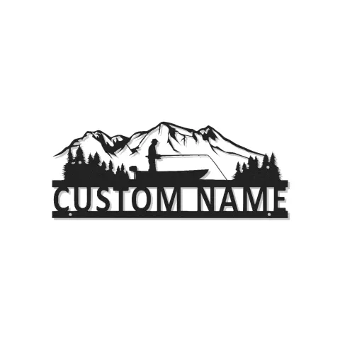 Décoration murale LED en métal pour pêcheur personnalisée | Plaque au prénom du pêcheur pour maison de lac | Cadeau pour amateur de plein air