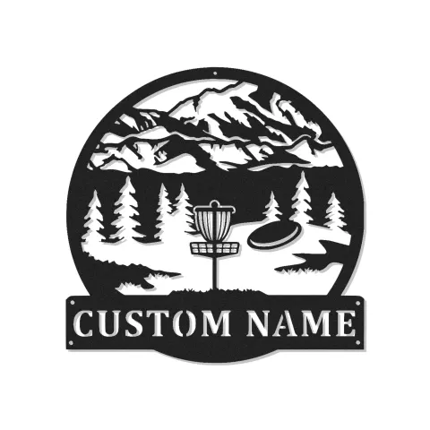 Custom Disc Golf Mountain Scene Led Light Metal Wall Art Personalized Gift for Disc Golfers Outdoor Enthusiast Decor