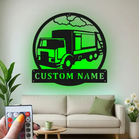 Individuelles Trucker-Schild mit LED | Individuelle Metall-Wandkunst für Lkw | Geschenk für Trucker & Garagen-Dekoration alternative Ansicht