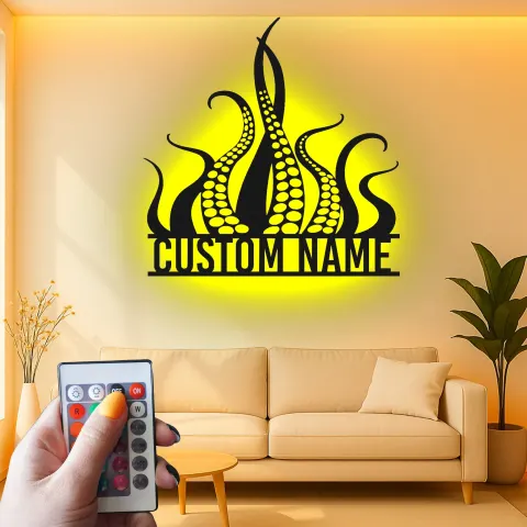Kraken Octopus LED Metal Sign | Custom Nautical Wall Art | Personalized Tentacles Decor for Business & Ocean Lovers alternate view