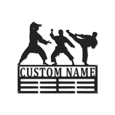 Personalisierte Karate-Gurt-Halterung | Maßgeschneidertes LED-Schild für Kampfsport | Metall-Wandkunst für Dojo-Dekor | Geschenk für Schwarzgurt