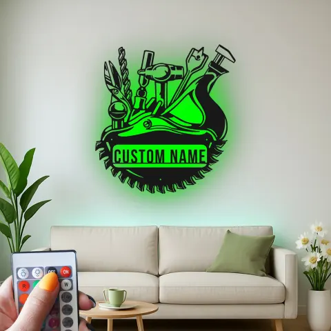 Vista alternativa di Insegna in metallo LED personalizzata con set di attrezzi regalo per artigiano decorazione garage officina 5