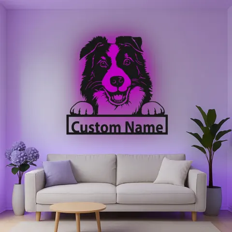 Vue alternative de Décoration murale en métal LED personnalisée Border Collie pour les mamans chiens