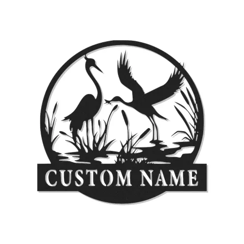 Arte mural de metal LED personalizado de grulla | Cartel de naturaleza de pájaros personalizado | Decoración de casa de lago | Regalo de vida salvaje