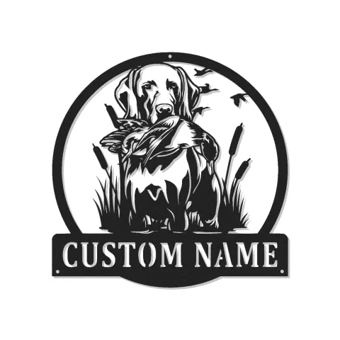 Cartel personalizado con perro de caza Labrador | Decoración mural de metal LED personalizada | Regalo para cazadores de patos y decoración de fauna salvaje