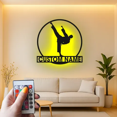Vista alternativa di Insegna con nome personalizzata per Karate | Arte in metallo LED per dojo e palestra | Decorazione personalizzata per arti marziali