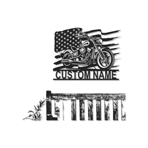 Personalisierte Motorrad-Metallschild mit LED | Individuelle Biker Namenskunst | Amerikanische Flagge Mann-Höhlen-Dekor | Vintage Cruiser Wandkunst