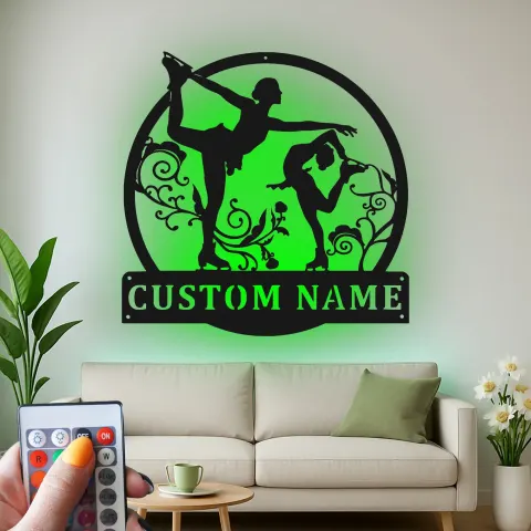 Vista alternativa di Insegna LED personalizzata per pattinaggio artistico | Arte da parete in metallo per pattinatrice | Regalo per skater e decorazione camera teen