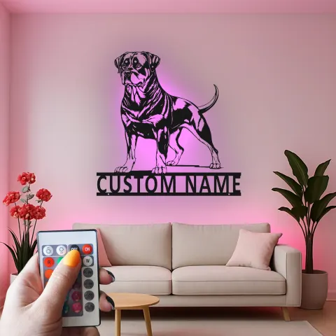 Rottweiler Custom Name Metal Sign | LED Light Pet Portrait Wall Art | Dog Lover Memorial Gift alternate view