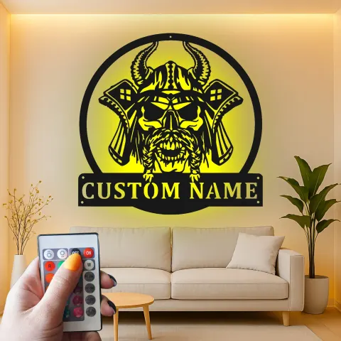 Custom Viking Warrior Led Light Metal Wall Art Personalized Gift for Him Man Cave or Office Decor alternate view