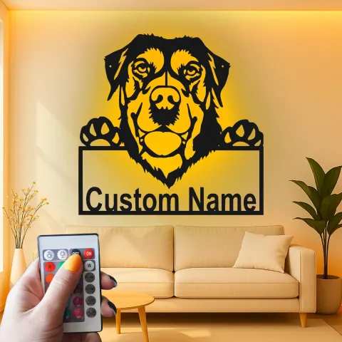 Vue alternative de Décoration murale en métal personnalisée avec lumière LED de Rottweiler