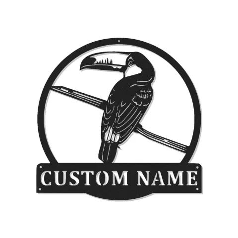 Insegna in Metallo Personalizzata con Tucano | Arte Murale LED con Nome | Decorazione Faunistica Esotica per Casa & Azienda | Regalo Personalizzato per Amanti degli Uccelli