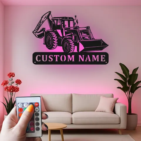 Personalisierte LED-beleuchtete Wandkunst für Baggerlader – Geschenk für Bauenthusiasten, Garage oder Bürodeko alternative Ansicht