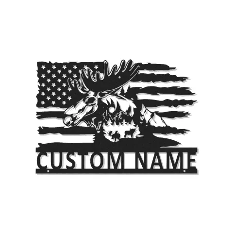 Custom Moose and American Flag Led Light Metal Wall Art Unique Gift for Nature Lovers Cabin Wall Decor