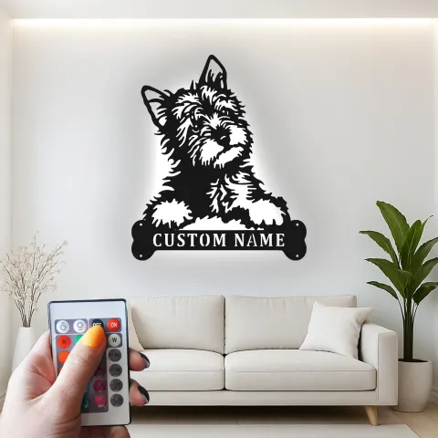 Vue alternative de Décoration murale en métal personnalisée avec chien terrier et rétroéclairage LED - Cadeau pour amoureux des animaux
