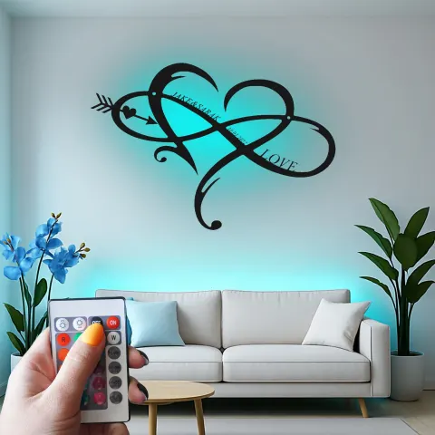 Vue alternative de Signe LED en métal cœur infini personnalisé | Décoration murale avec nom et date | Cadeau romantique d’anniversaire pour couple | Déco chambre
