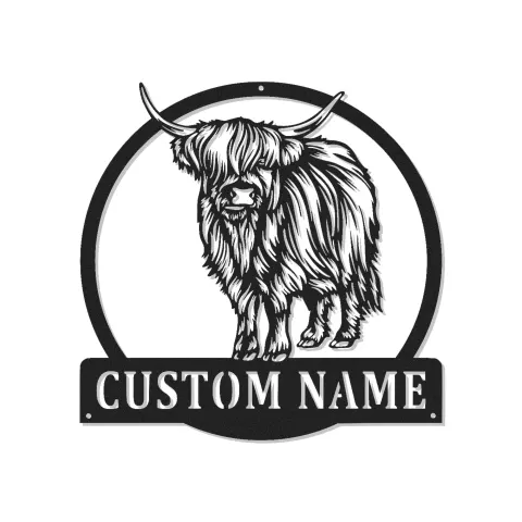 Highland Cow LED Metall-Wandkunst | Personalisierte Bauernhausschild | Individuelles rustikales Wohnaccessoire Geschenk für Rinderliebhaber
