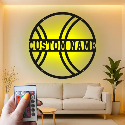 Vista alternativa de Cartel de metal LED personalizado de baloncesto, regalo deportivo para atletas, decoración de sala de juegos 1