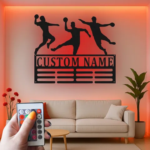 Custom Handball Player Led Light Metal Wall Art Personalized Sports Gift for Athletes Game Room Decor alternate view